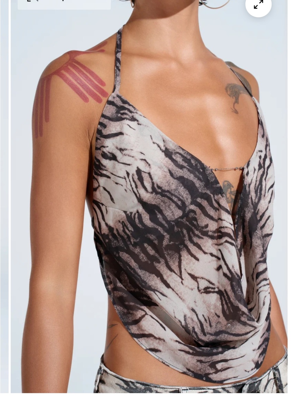 AKIRA Zebra Print Draped Cowl Cami Top - Black & White